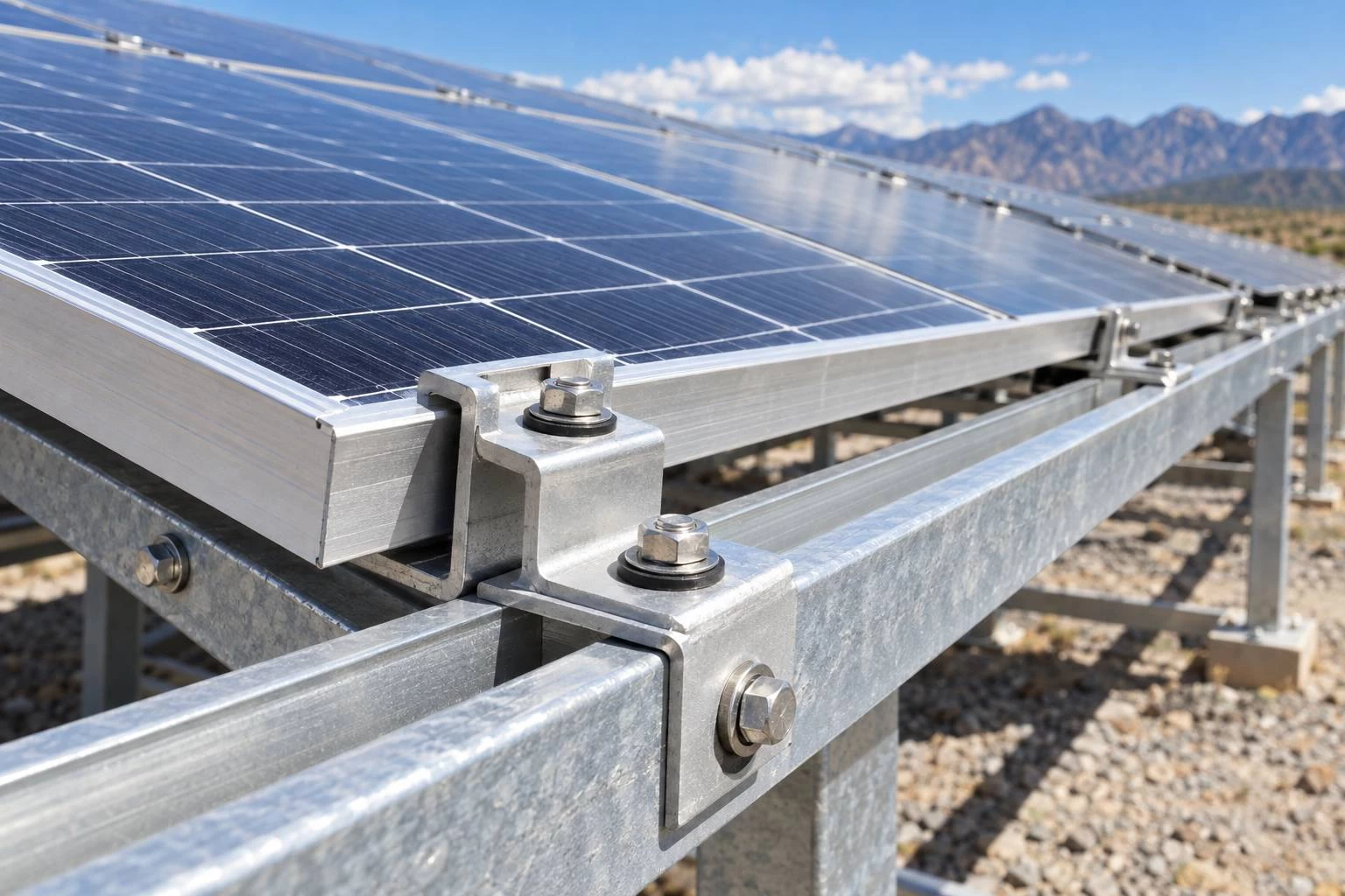 Solar panel mounting bracket with EPDM sealing washer on an outdoor fastener